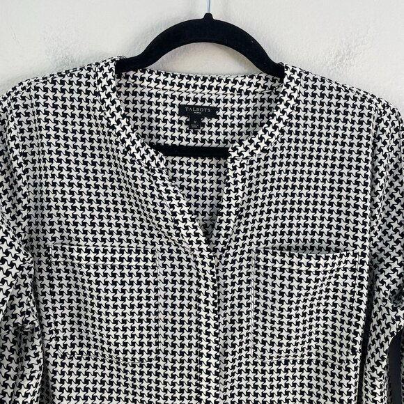 Talbots Womens Plus X Houndstooth Tunic Top Long Sleeve Black White Shirt Blouse - Picture 7 of 9